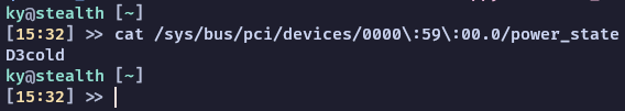 Image of terminal displaying the GPU currently in the D3cold state